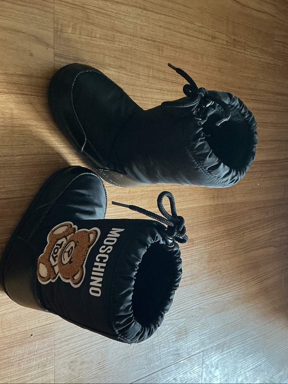 Moschino Kids Black Teddy Pull‑Cord Booties